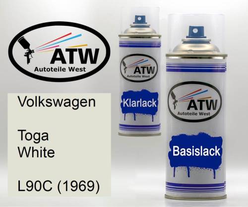 Volkswagen, Toga White, L90C (1969): 400ml Sprühdose + 400ml Klarlack - Set, von ATW Autoteile West.